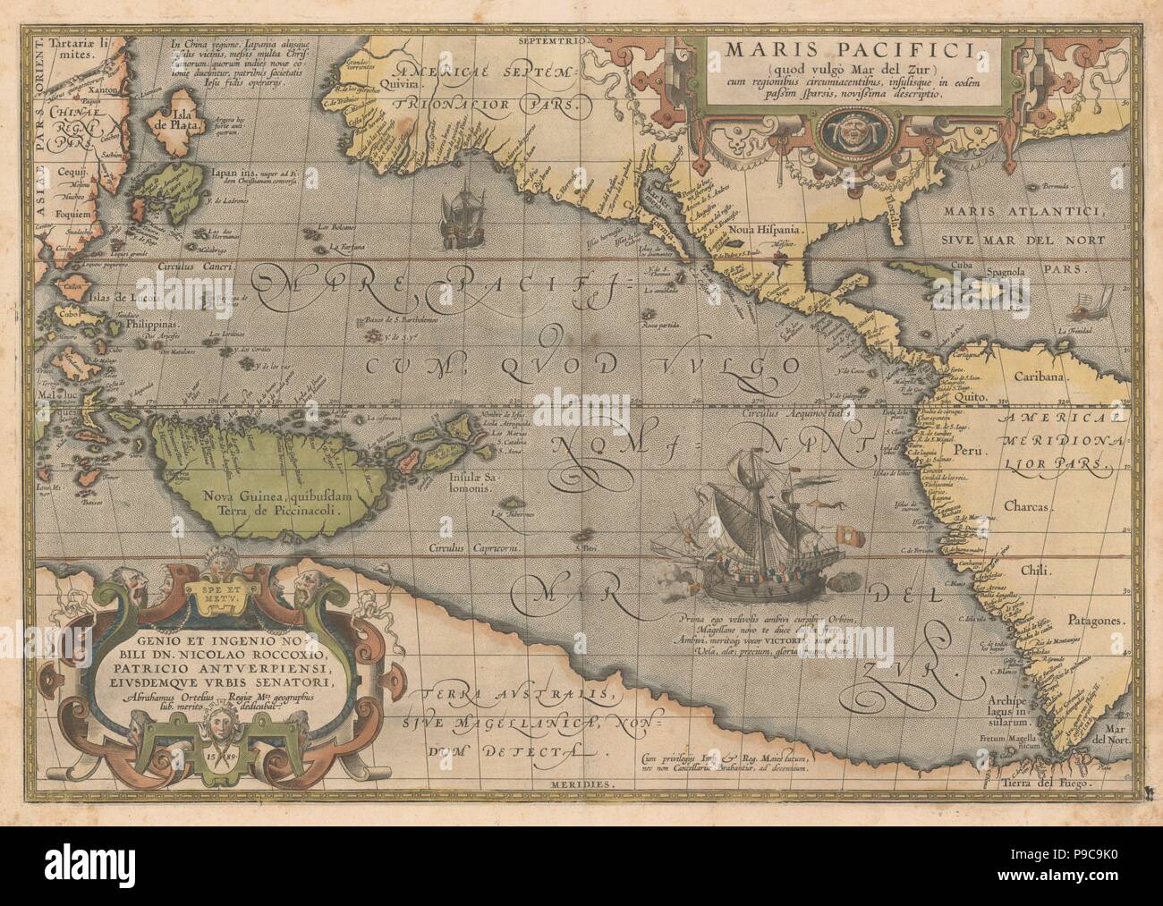 Maris Pacifici (From Theatrum orbis terrarum). Museum: PRIVATE COLLECTION. Stock Photo