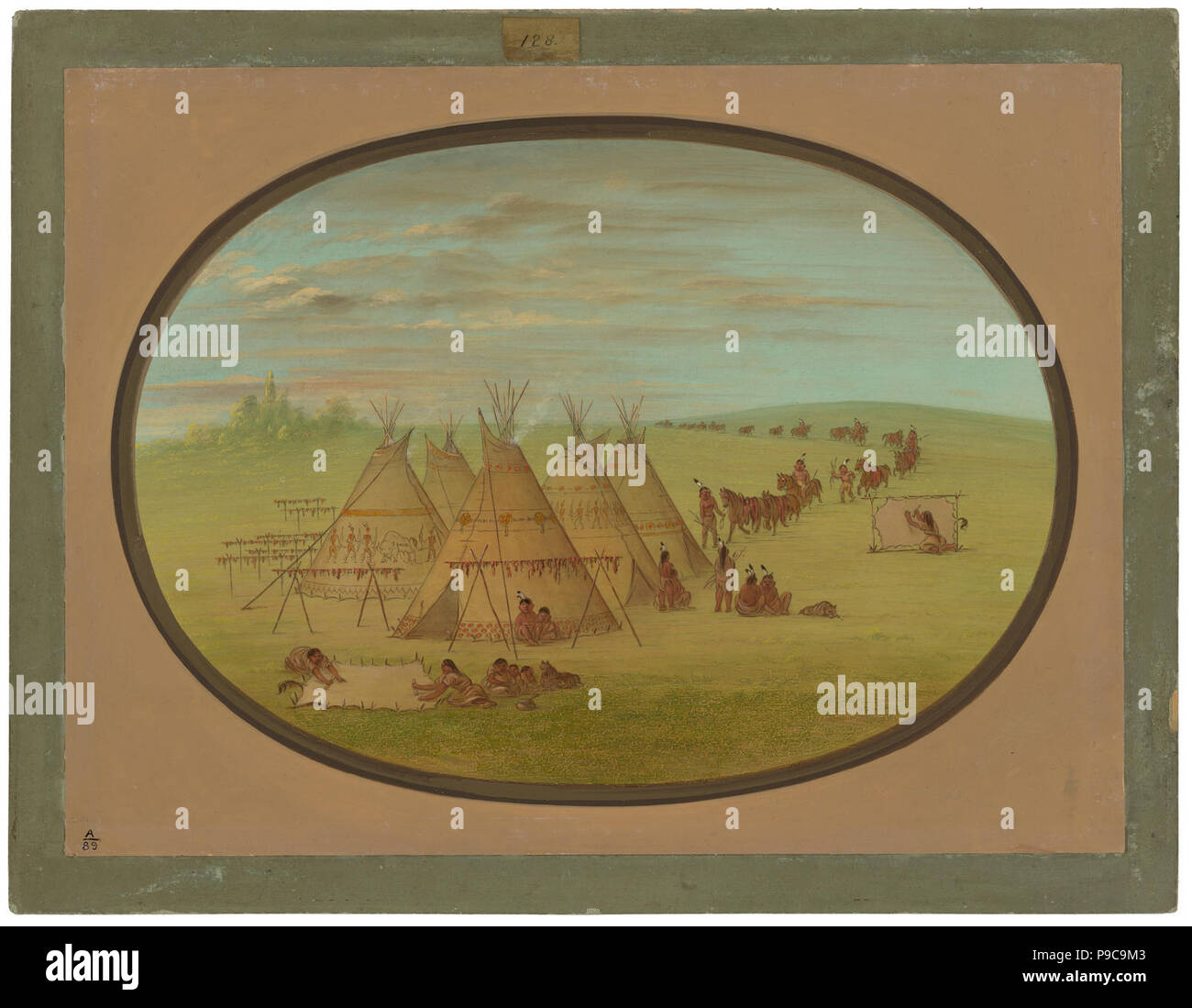 A Little Sioux Village C16162. George Catlin, A Little Sioux Village, American, 1796 - 1872, 1861/1869, oil on card mounted on paperboard, Stock Photo