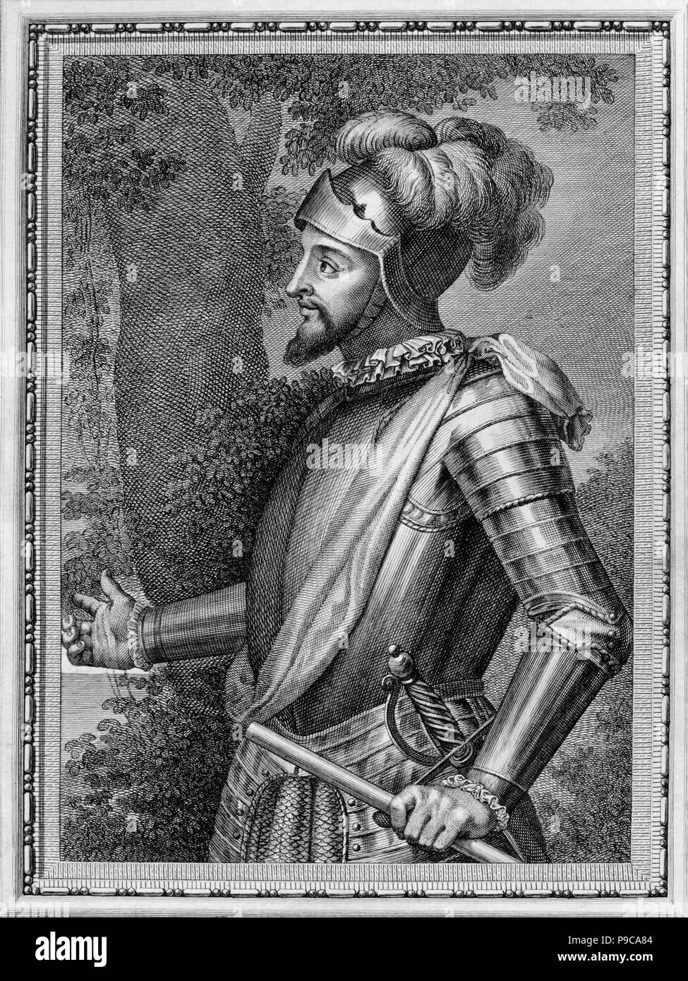 Vasco Núñez de Balboa (1475-1519) From Retratos de los Espan&#771oles ilustres. Museum: PRIVATE COLLECTION. Stock Photo
