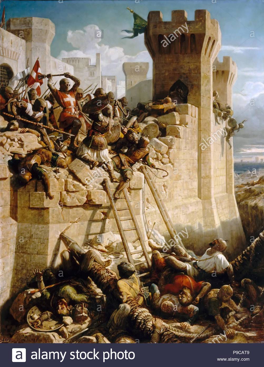Guillaume de Clermont defending the walls at the Siege of Acre, 1291. Museum: Musée de l'Histoire de France, Château de Versailles.