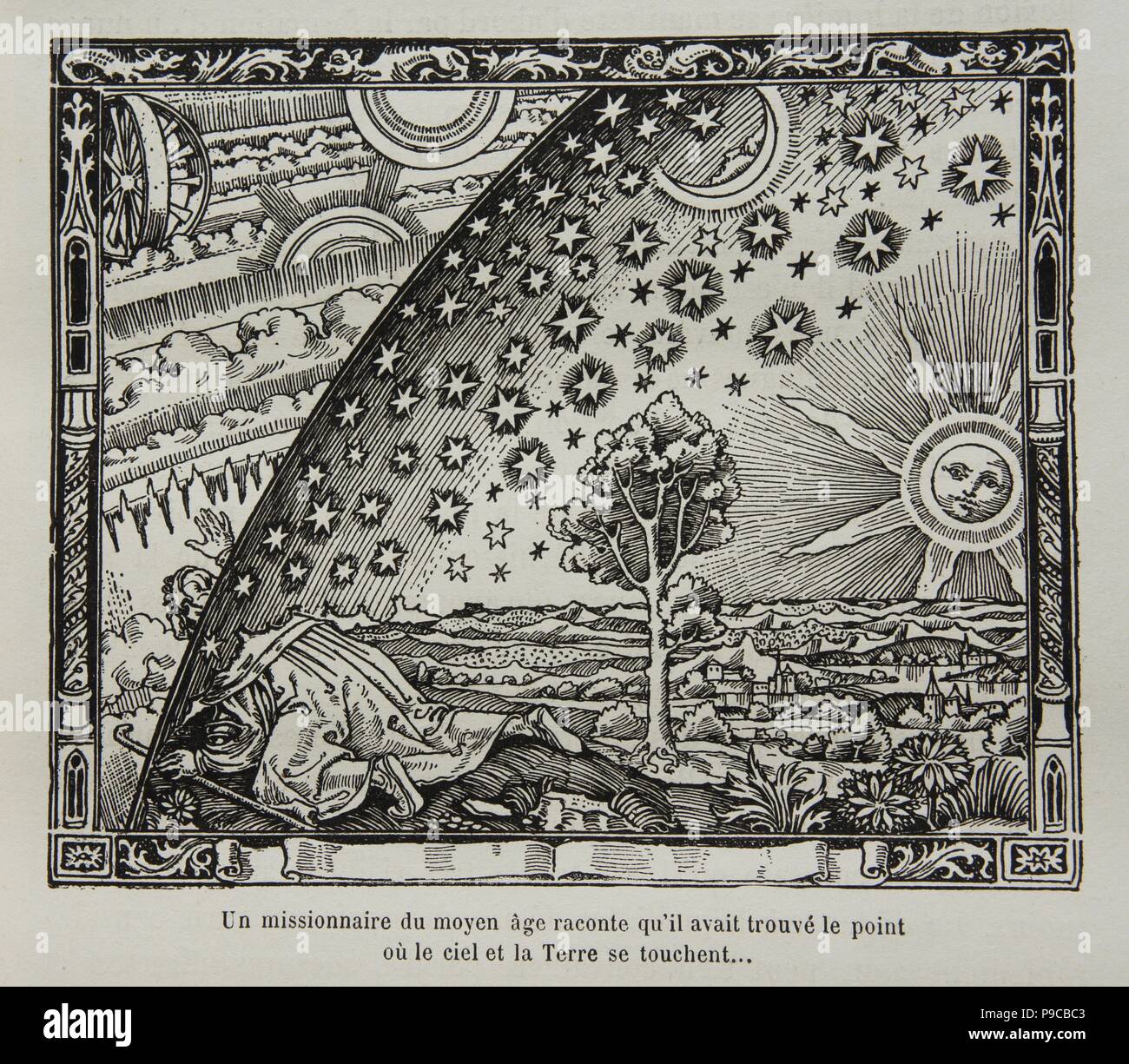 The edge of the firmament (Flammarion engraving) From L'atmosphère. Météorologie populaire by Camille Flammarion. Museum: Zentralbibliothek Zürich. Stock Photo