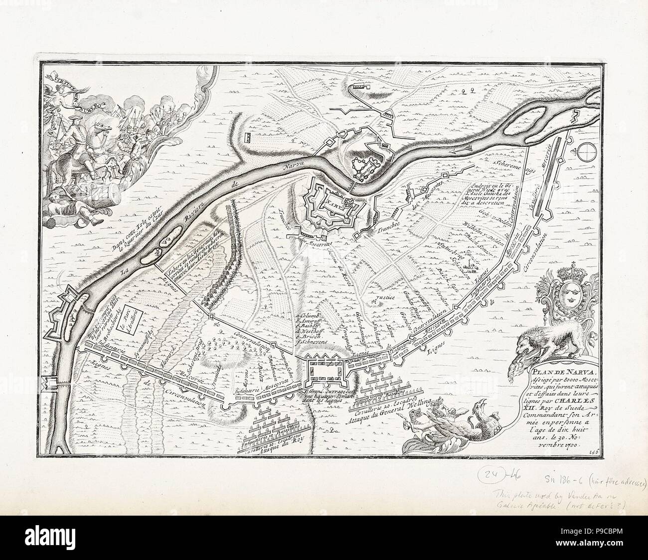 Map of Narva in 1700. Museum: PRIVATE COLLECTION. Stock Photo