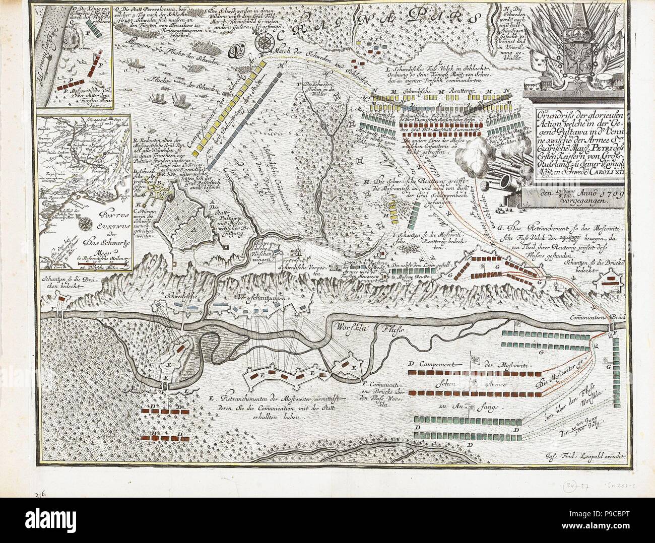 Map of the Battle of Poltava on 27 June 1709. Museum: PRIVATE COLLECTION. Stock Photo