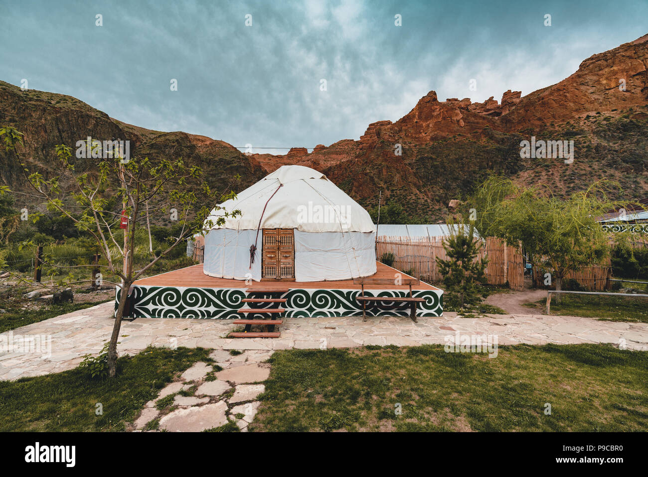 Yurt camp in Grand Charyn Canyon National Park in Kazakhstan Stock ...