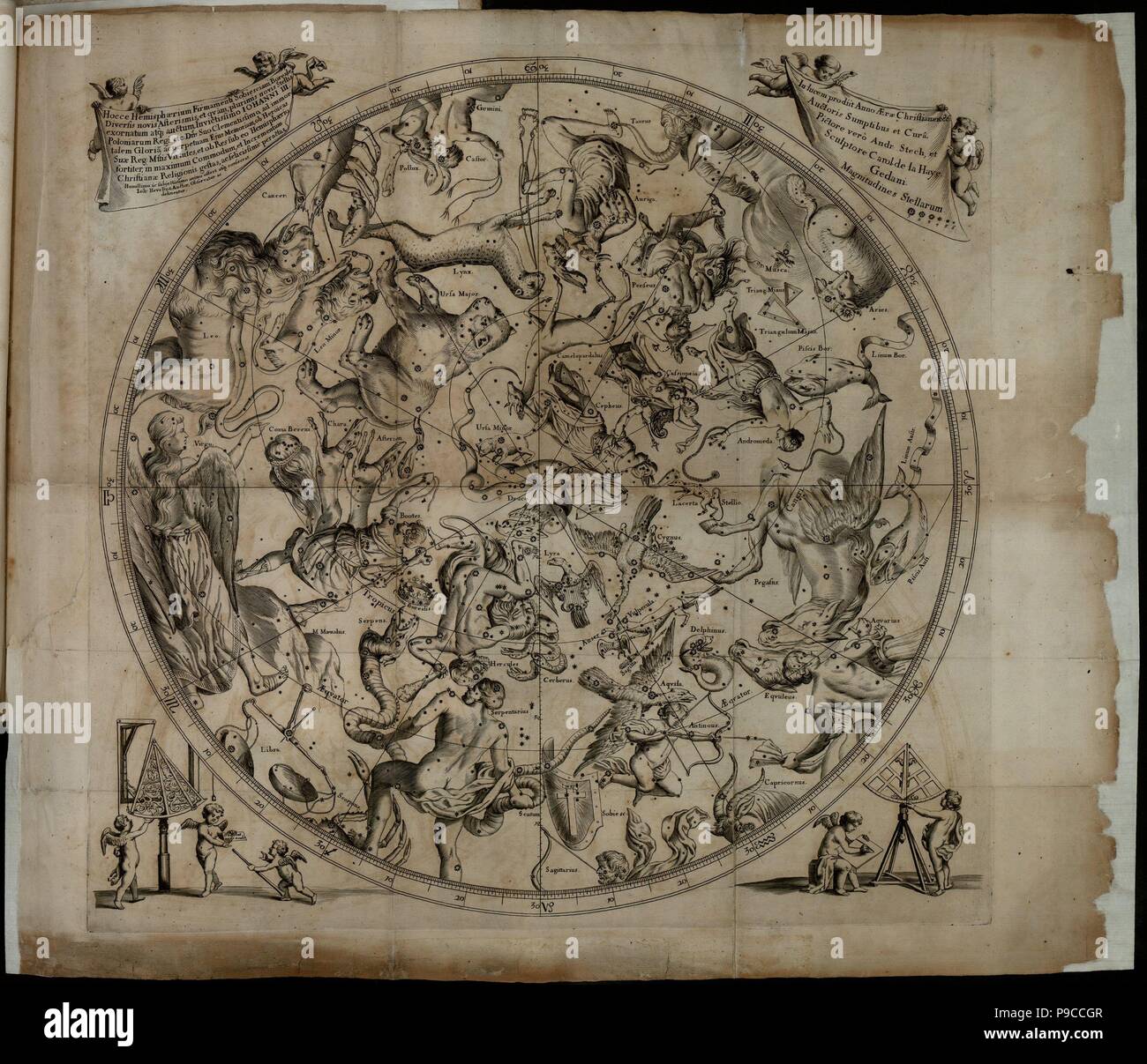 Table of the constellation of the Northern Hemisphere (Firmamentum Sobiescianumsive Uranographia). Museum: PRIVATE COLLECTION. Stock Photo