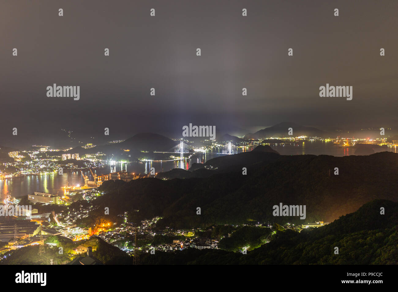 Over looking city lights of Nagasaki, Japan as scene from MT inasa ...