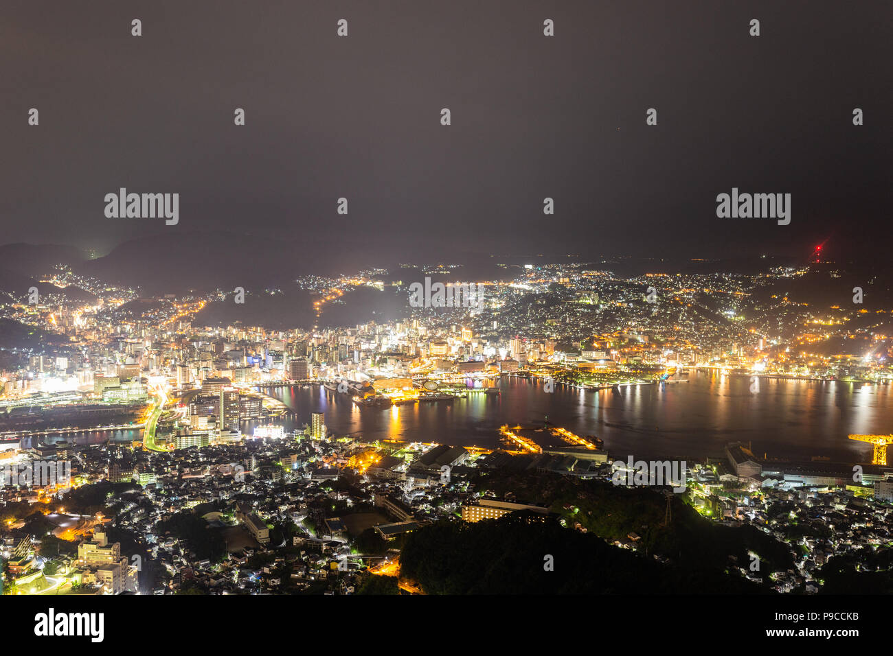 Over looking city lights of Nagasaki, Japan as scene from MT inasa ...