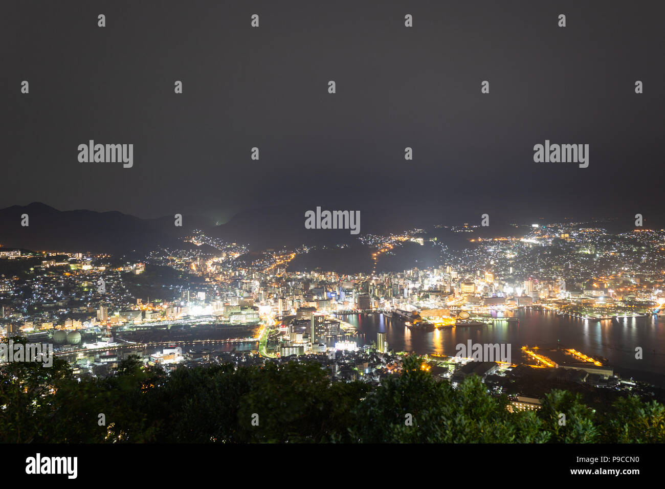 Over looking city lights of Nagasaki, Japan as scene from MT inasa ...
