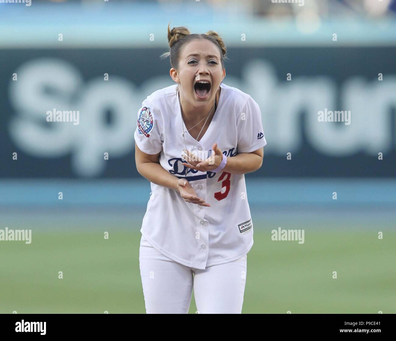 Billie Lourd throws out the first pitch ahead of the San Francisco