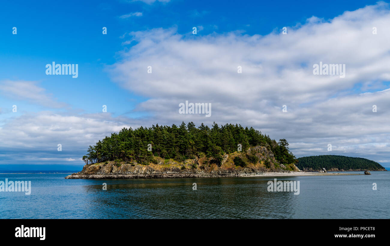 Sinclair Island, Washington USA. Wide panorama of the island on a sunny day. Stock Photo