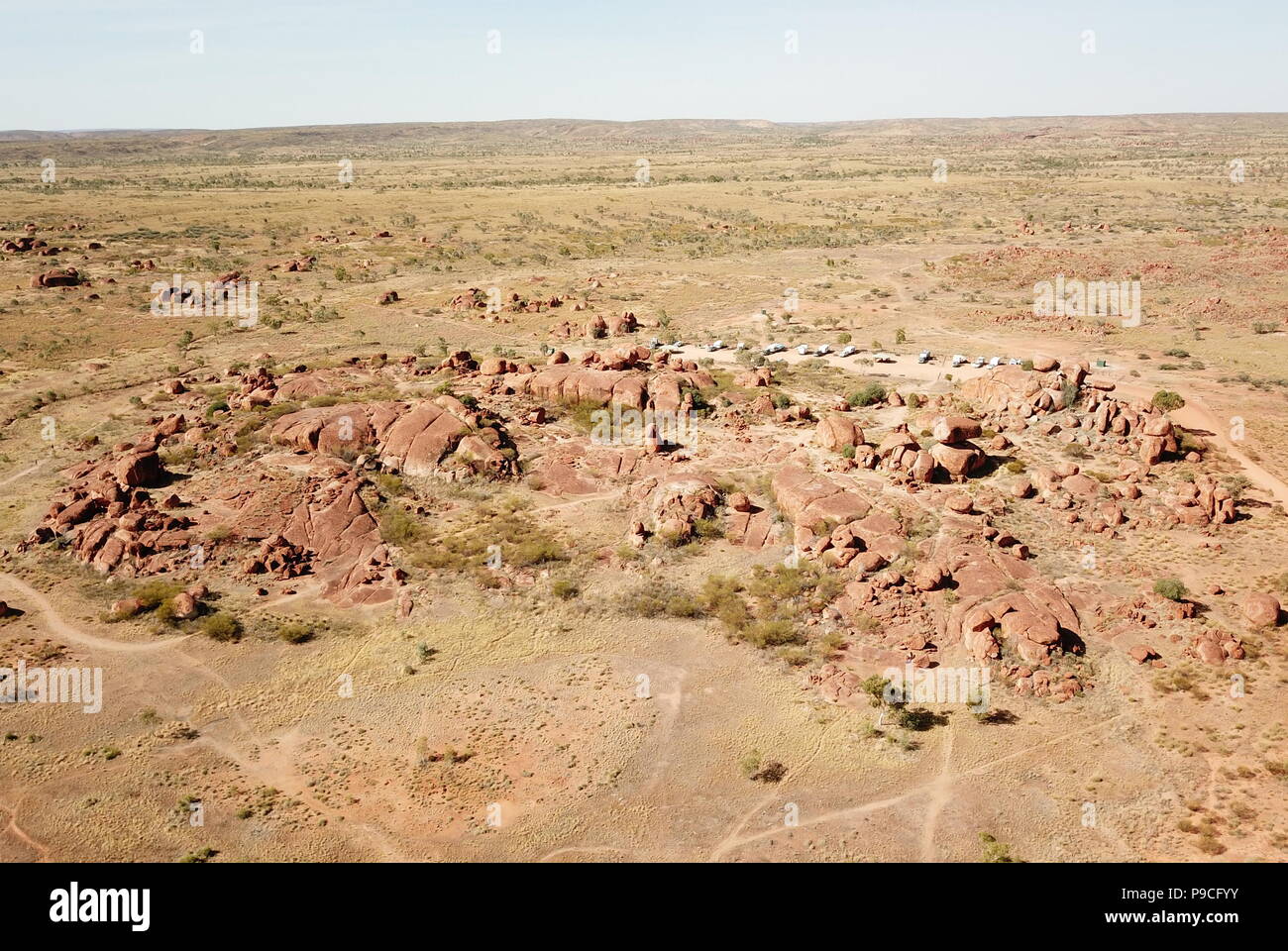 Massive boulders formed by erosion in the Karlu Karlu, Devils Marbles area of the Outback (Northern Territory, Australia) Stock Photo