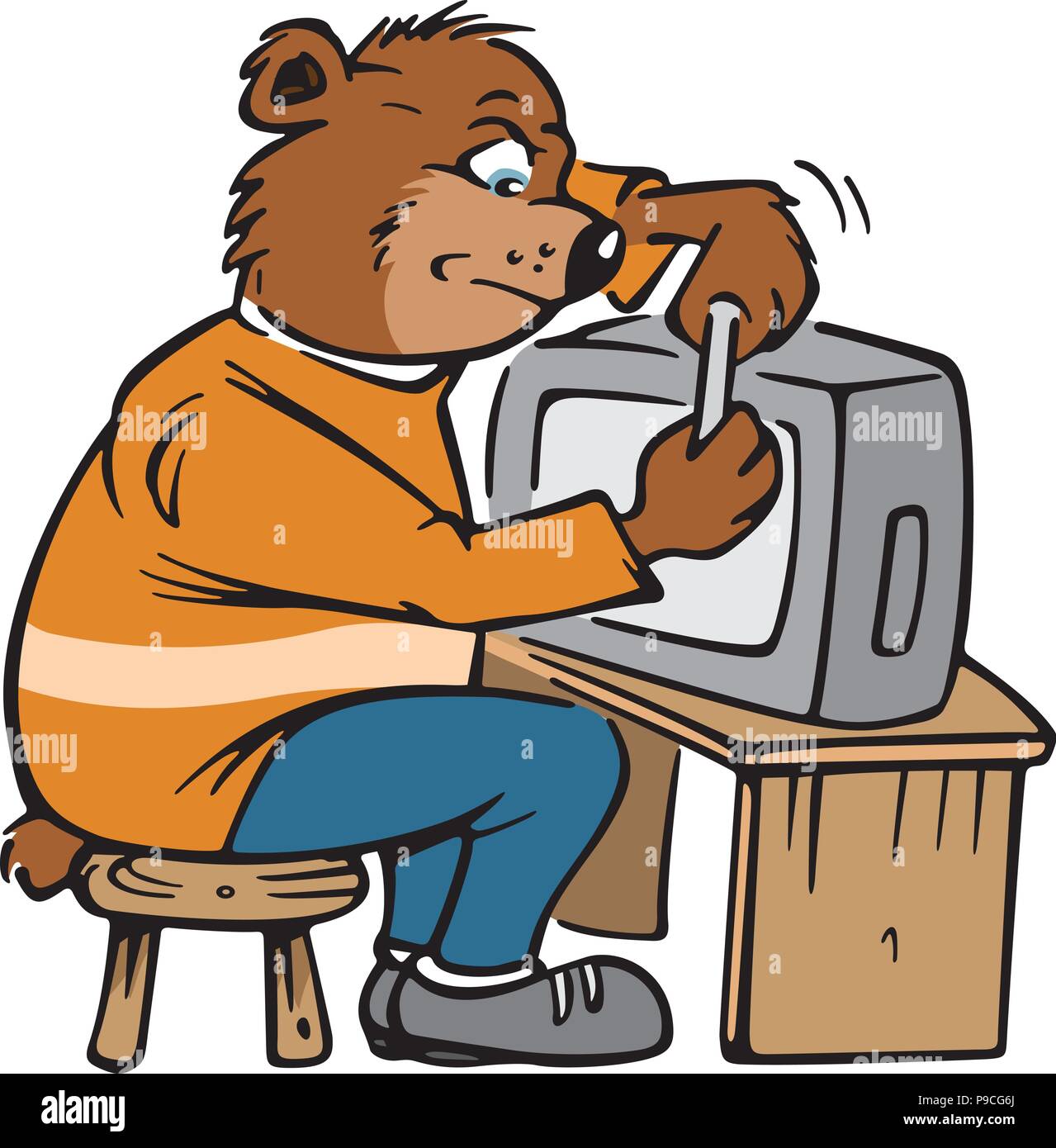 cartoon vector illustration of a bear repairing a TV Stock Vector Image ...