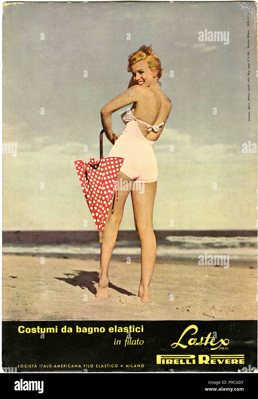 Marilyn Monroe posing for the advertising of Pirelli swimwear. Museum: Fondazione Pirelli. Stock Photo