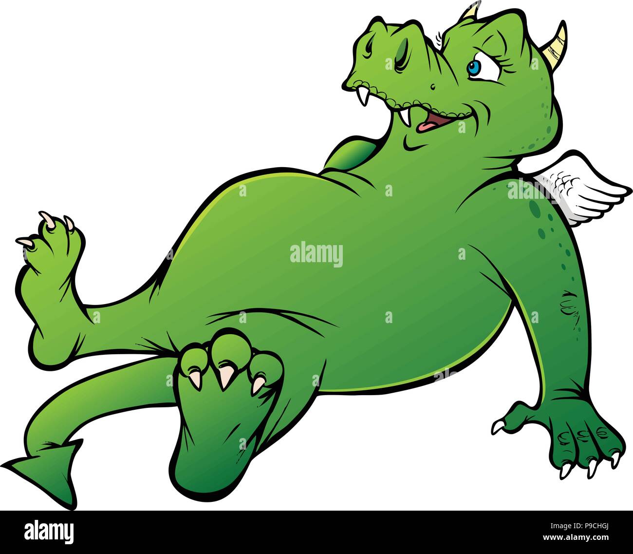 cartoon vector illustration of a friendly dragon sitting Stock Vector
