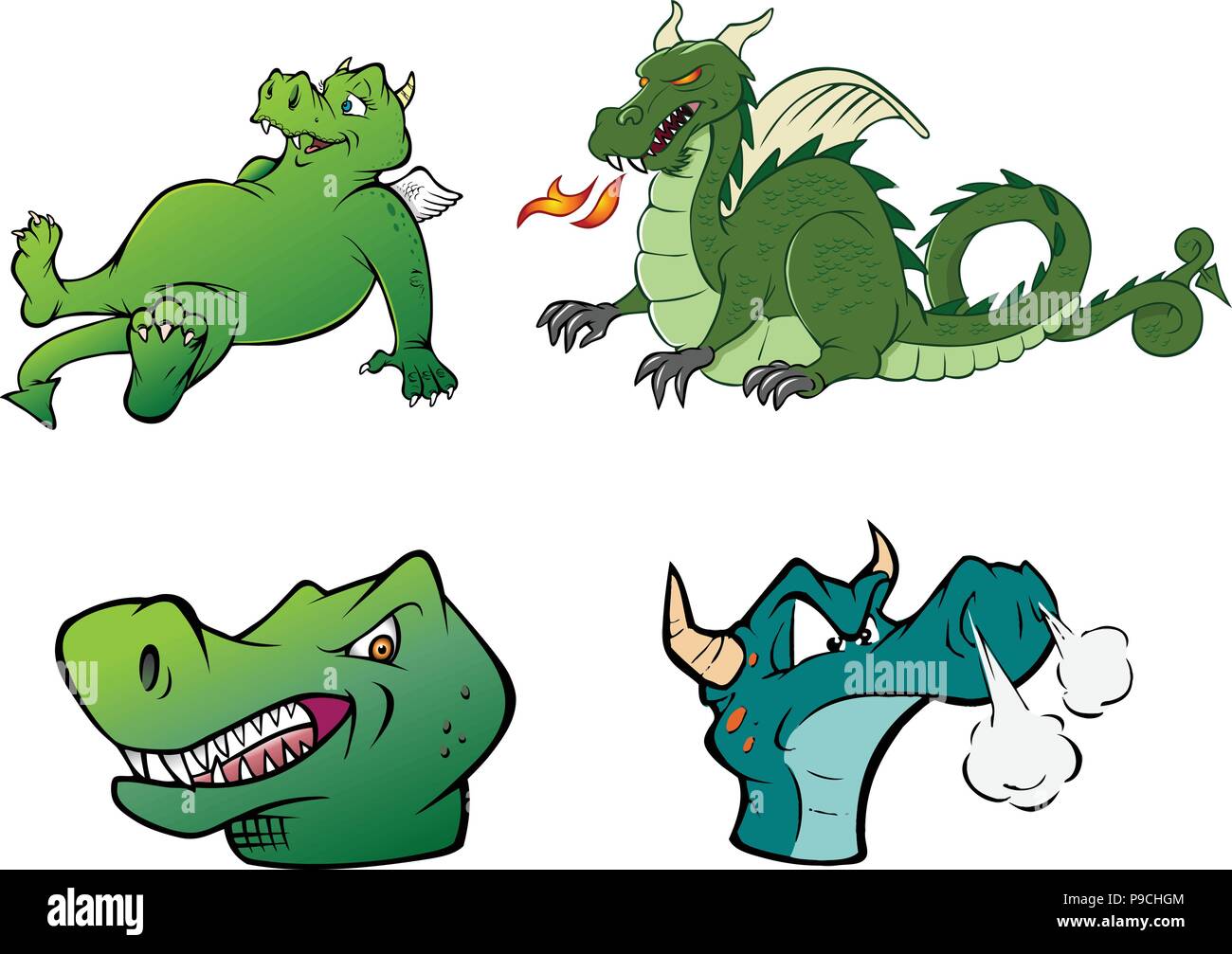 cartoon vector illustration of a dragons collection Stock Vector