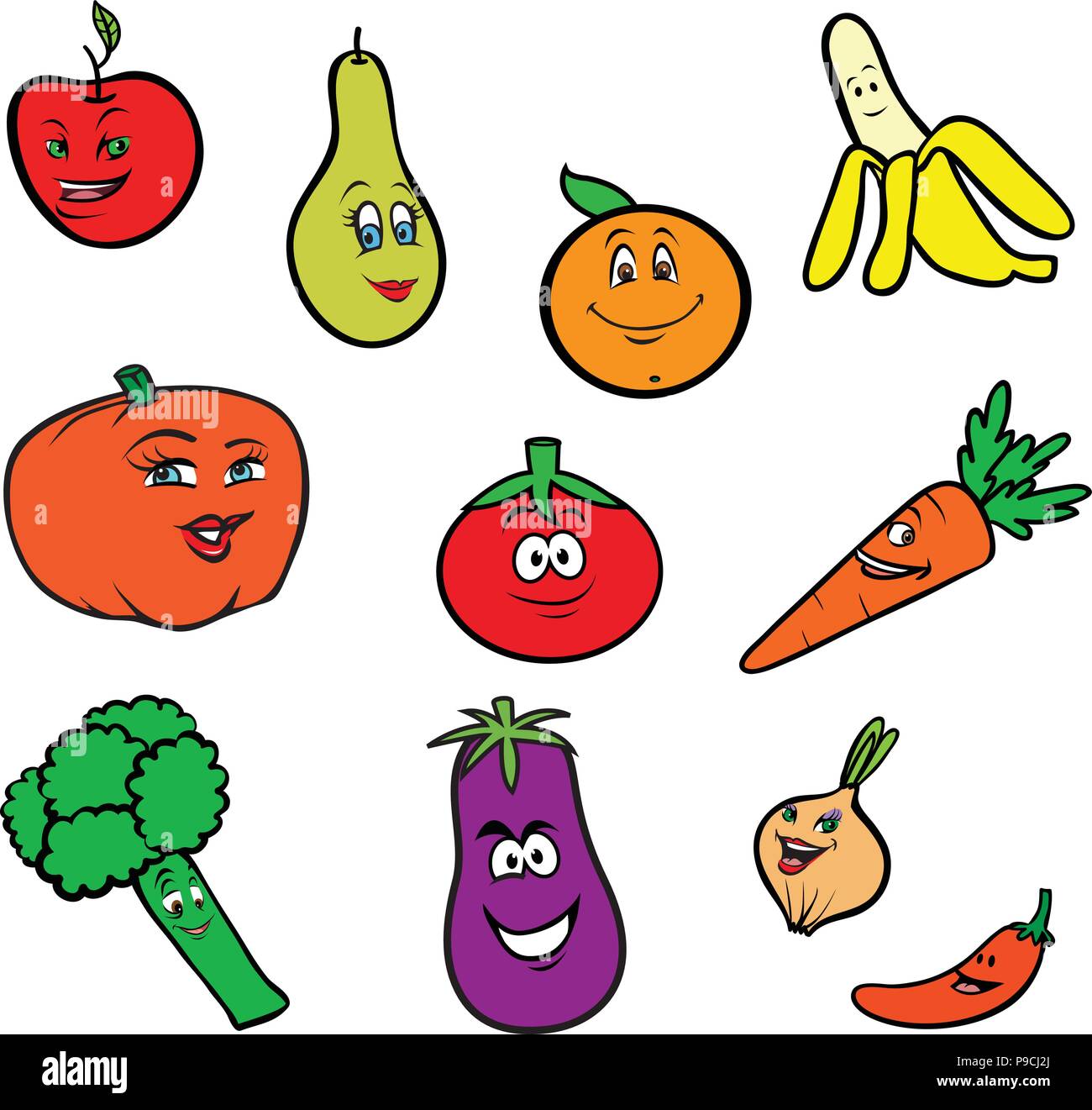 cartoon vector illustration of a fruits and veggies collection Stock