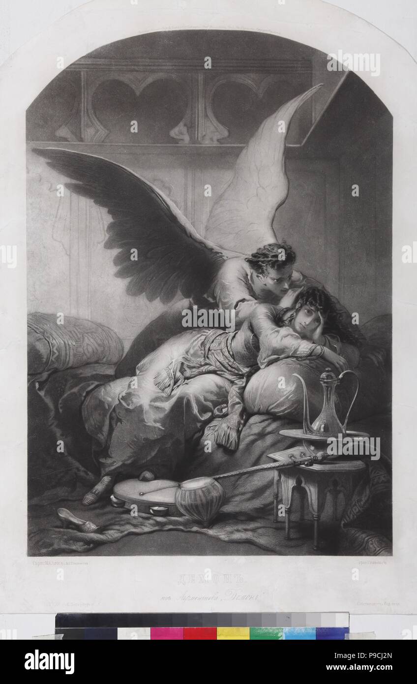 Tamara and Demon. Illustration to the poem "The Demon" by Mikhail Lermontov. Museum: State Lermontov Museum Tarkhany. Stock Photo