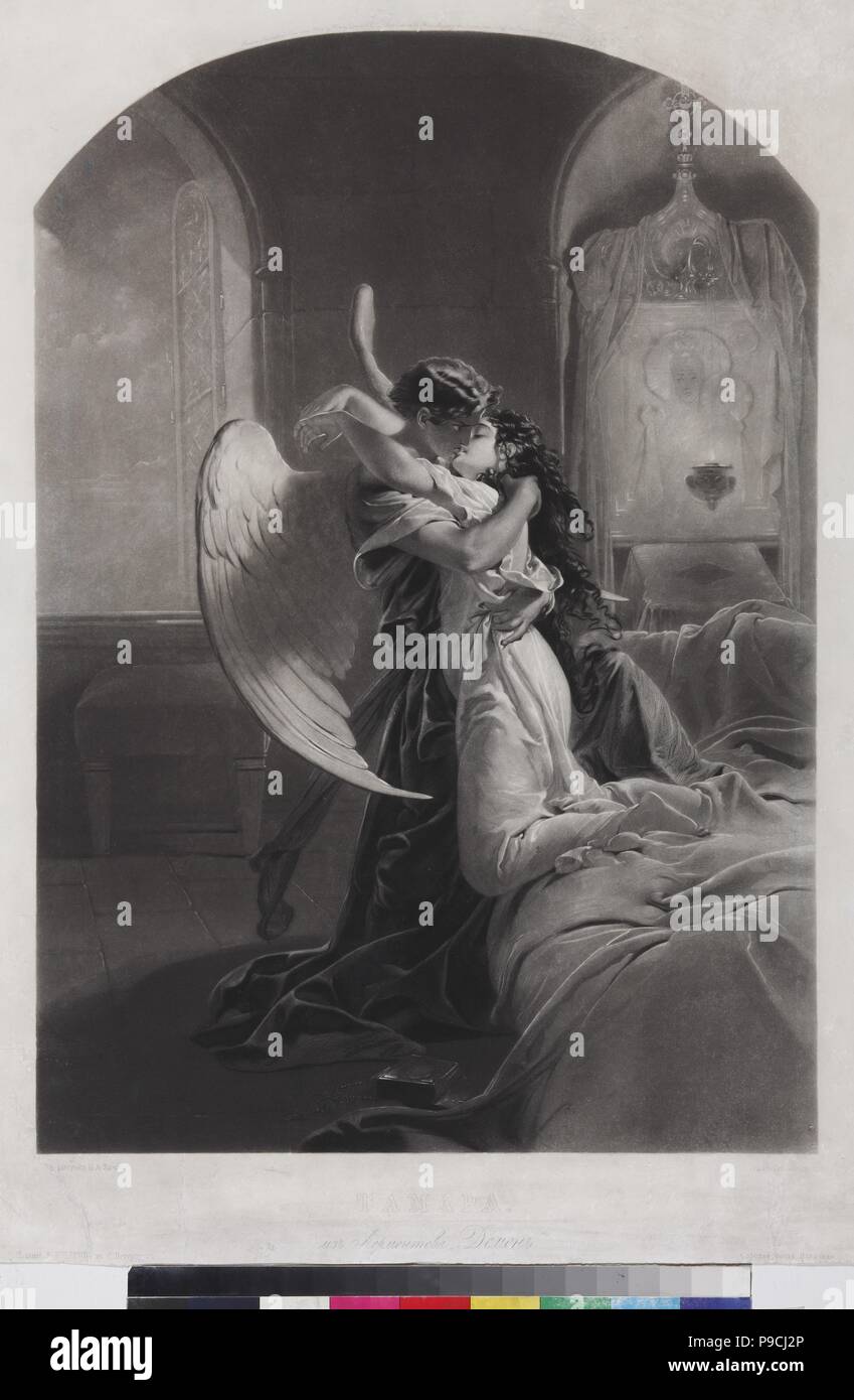 Tamara and Demon. Illustration to the poem "The Demon" by Mikhail Lermontov. Museum: State Lermontov Museum Tarkhany. Stock Photo