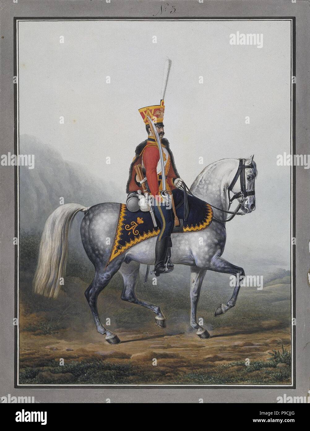 Soldier of the Life-Guards Hussar Regiment. Museum: State Hermitage, St. Petersburg. Stock Photo
