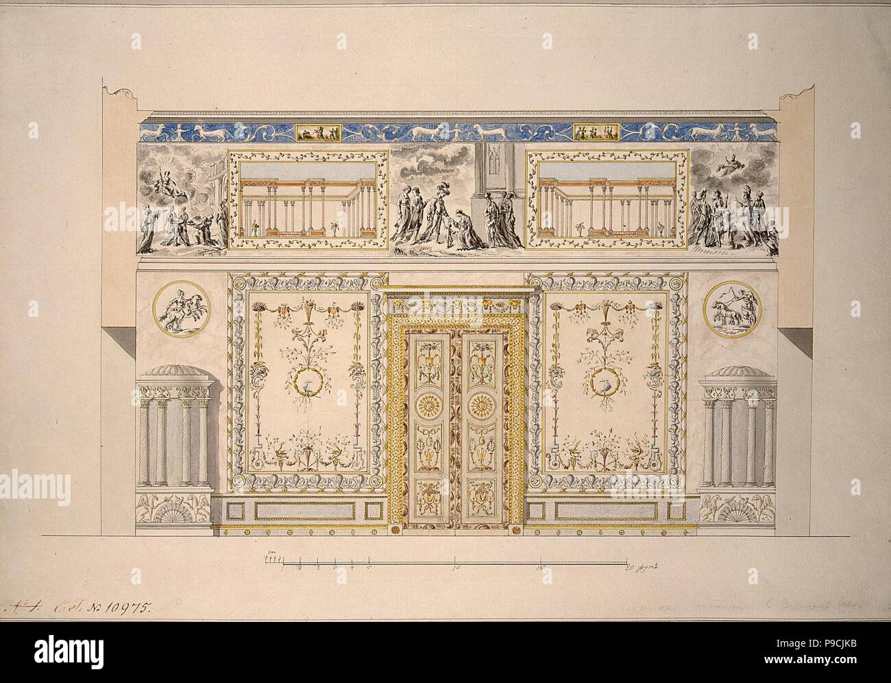 Design for the Lyons Hall (Yellow Drawing-Room) in the Great Palace of Tsarskoye Selo. Museum: State Hermitage, St. Petersburg. Stock Photo