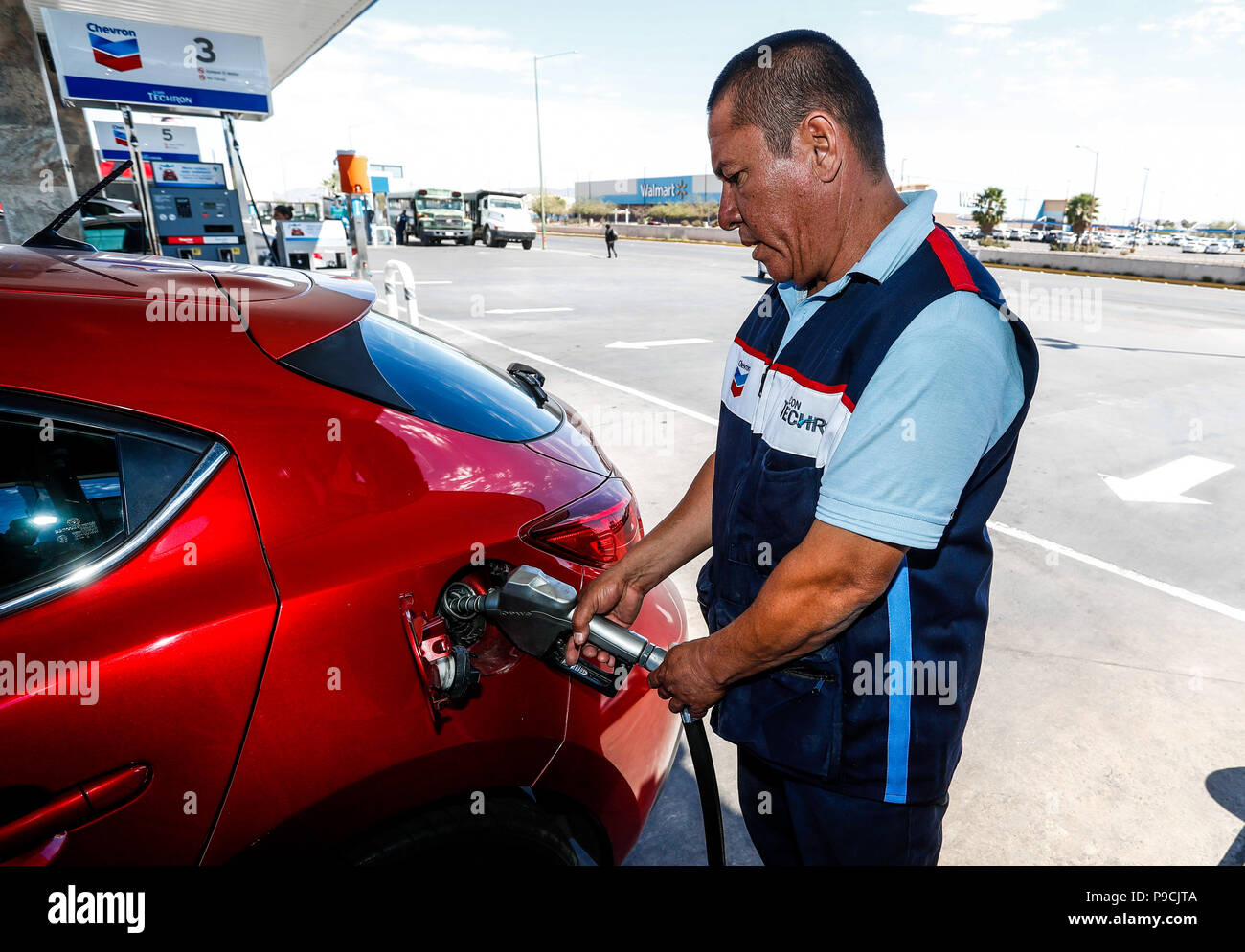Chevron gas station in Mexico. Techron. Gas station. Gasoline service