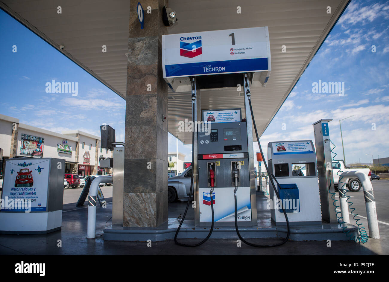 Chevron gas station in Mexico. Techron. Gas station. Gasoline service