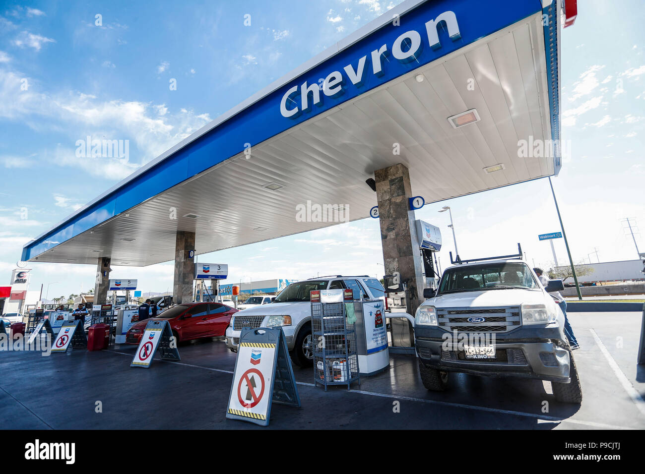 Chevron gas station in Mexico. Techron. Gas station. Gasoline service