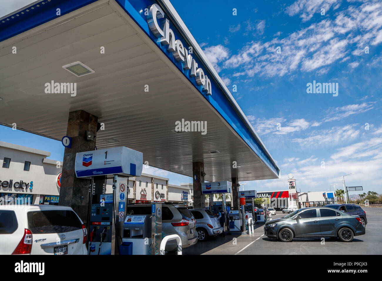 Chevron gas station in Mexico. Techron. Gas station. Gasoline service