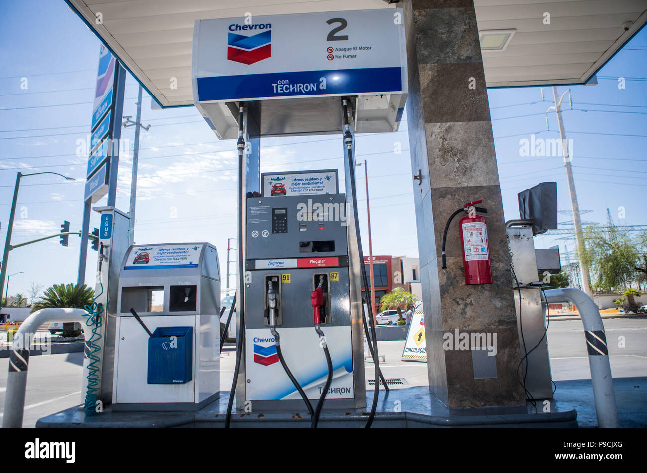 Chevron gas station in Mexico. Techron. Gas station. Gasoline service