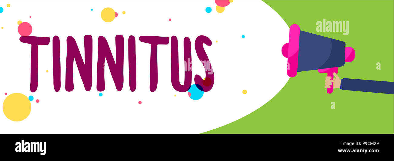 Handwriting Text Tinnitus Concept Meaning A Ringing Or Music And Similar Sensation Of Sound In Ears Man Holding Megaphone Loudspeaker Screaming Talk Stock Photo Alamy
