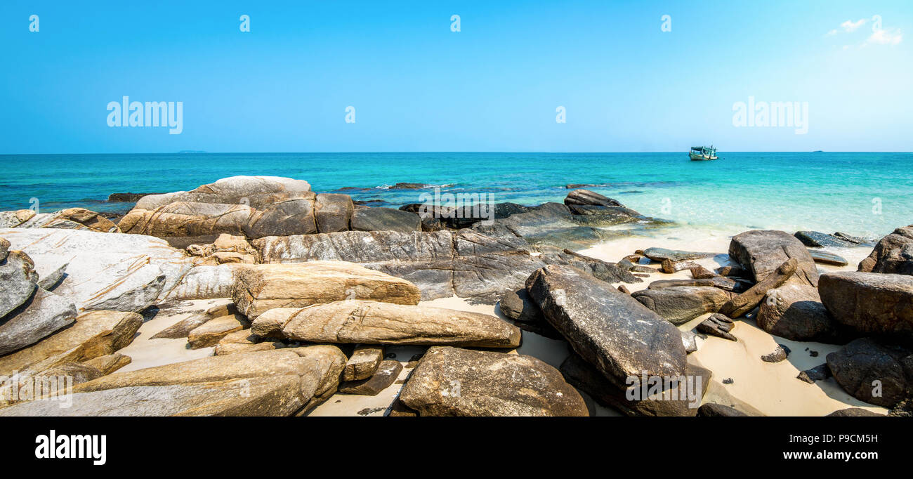 Clear water and beautiful stone shores Beach on Samet Island, Rayong, Thailand. Stock Photo
