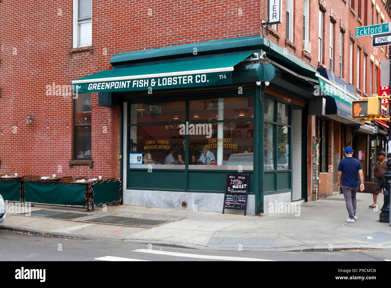 Greenpoint Fish and Lobster Co, 114 Nassau Ave, Brooklyn, NY. exterior storefront of a seafood shop and eatery in greenpoint Stock Photo