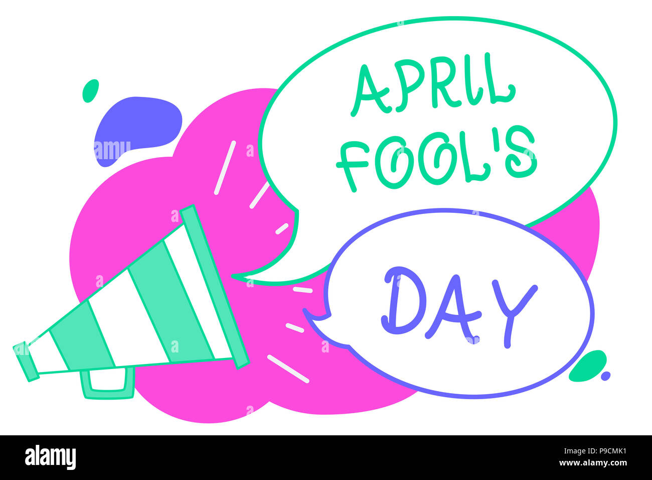 Writing note showing April Fool s is Day. Business photo showcasing Practical jokes humor pranks Celebration funny foolish Creative multiple bubble cl Stock Photo