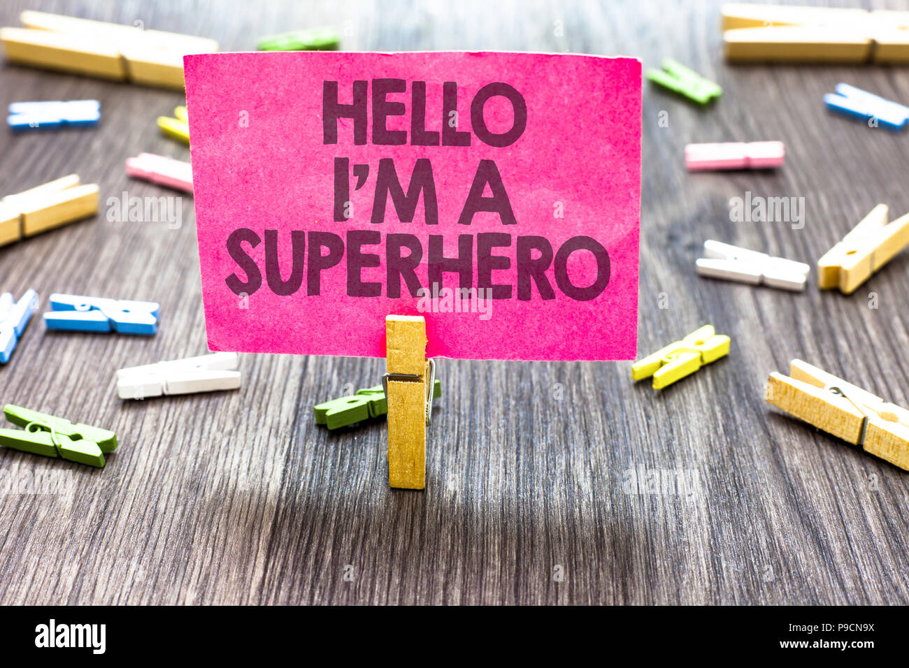 Writing note showing Hello I am A Superhero. Business photo showcasing ...