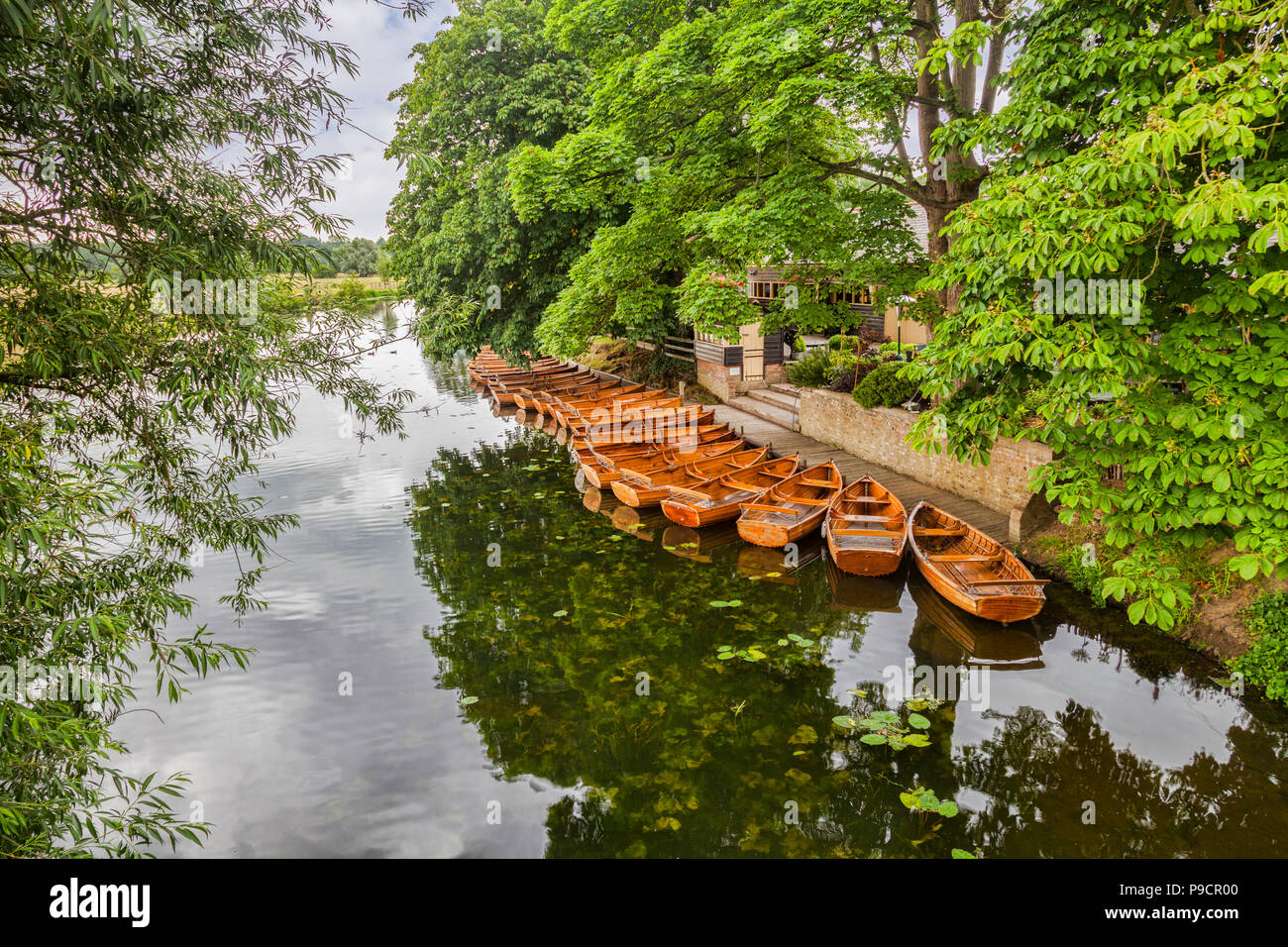 Boats on the River Stour at Dedham, Essex, England, in Constable Country. Stock Photo