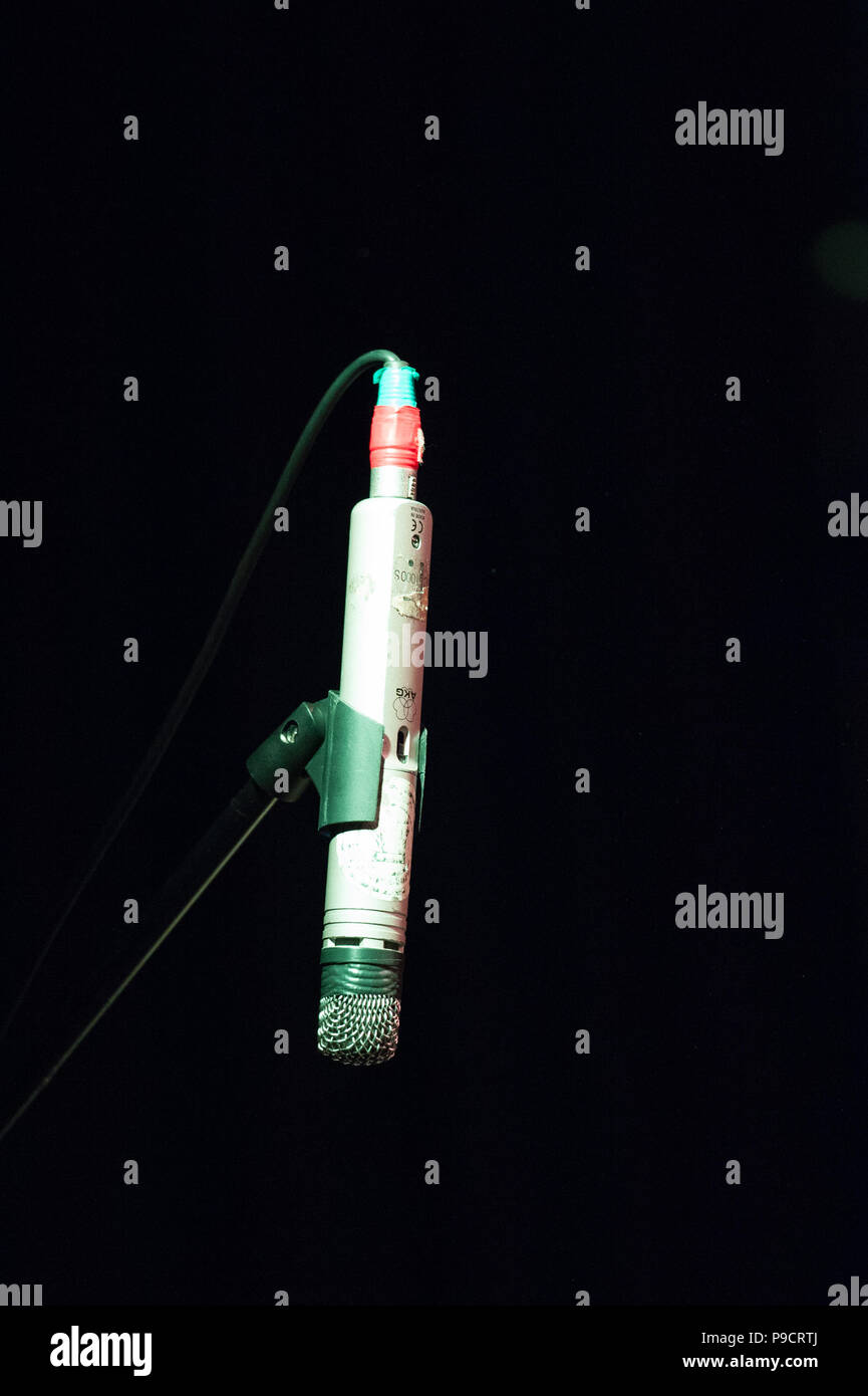 A downward facing condenser microphone on stage Stock Photo Alamy