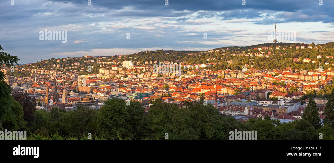 Aerial view of the city of Stuttgart, Baden-Wurttemberg, Germany, Europe - panorama Stock Photo