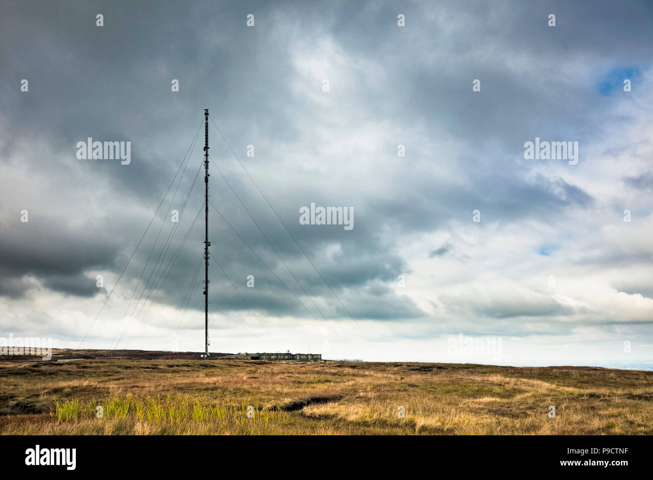 The Holme Moss tv transmitter tower on the West Yorkshire Moors, Pennines, Peak District, England, UK Stock Photo