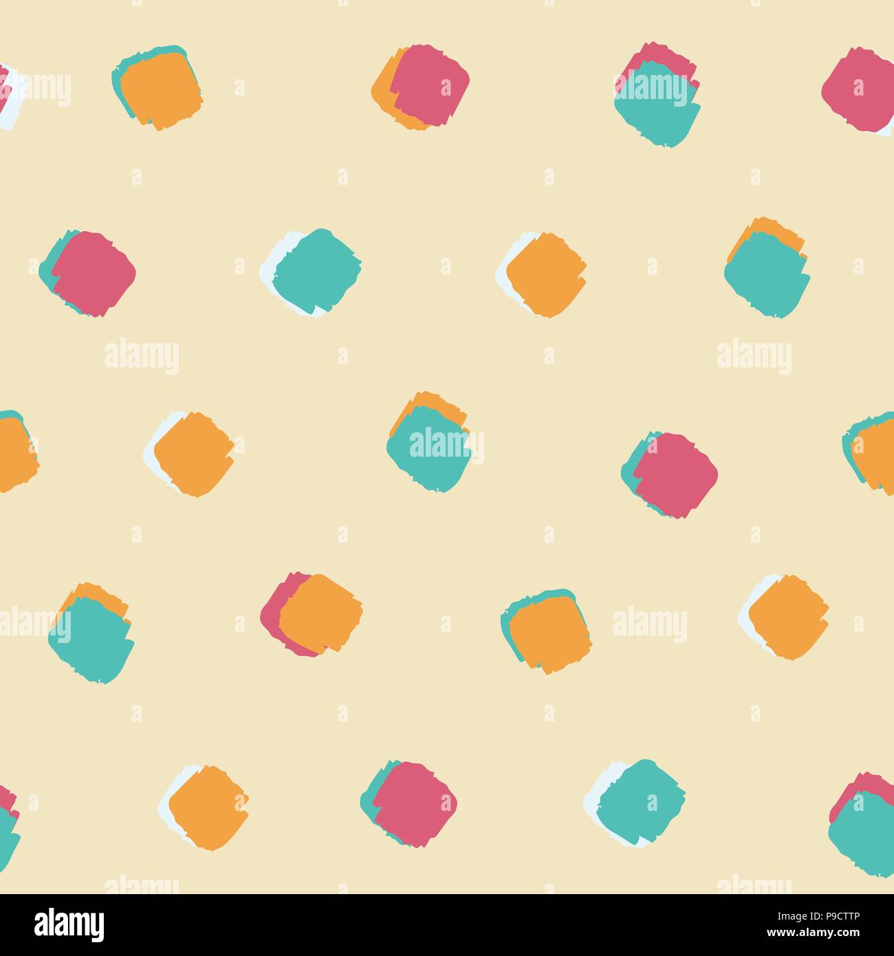 summer bright colourful ink brush square dot pattern seamless background Stock Vector