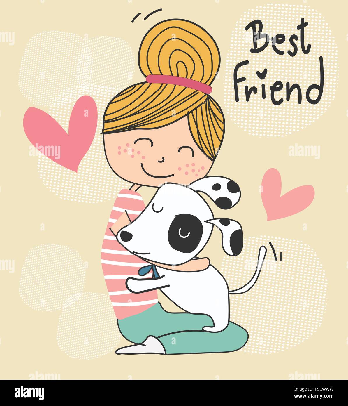 Download vector cute doodle a girl hugging a puppy dog, best friend ...