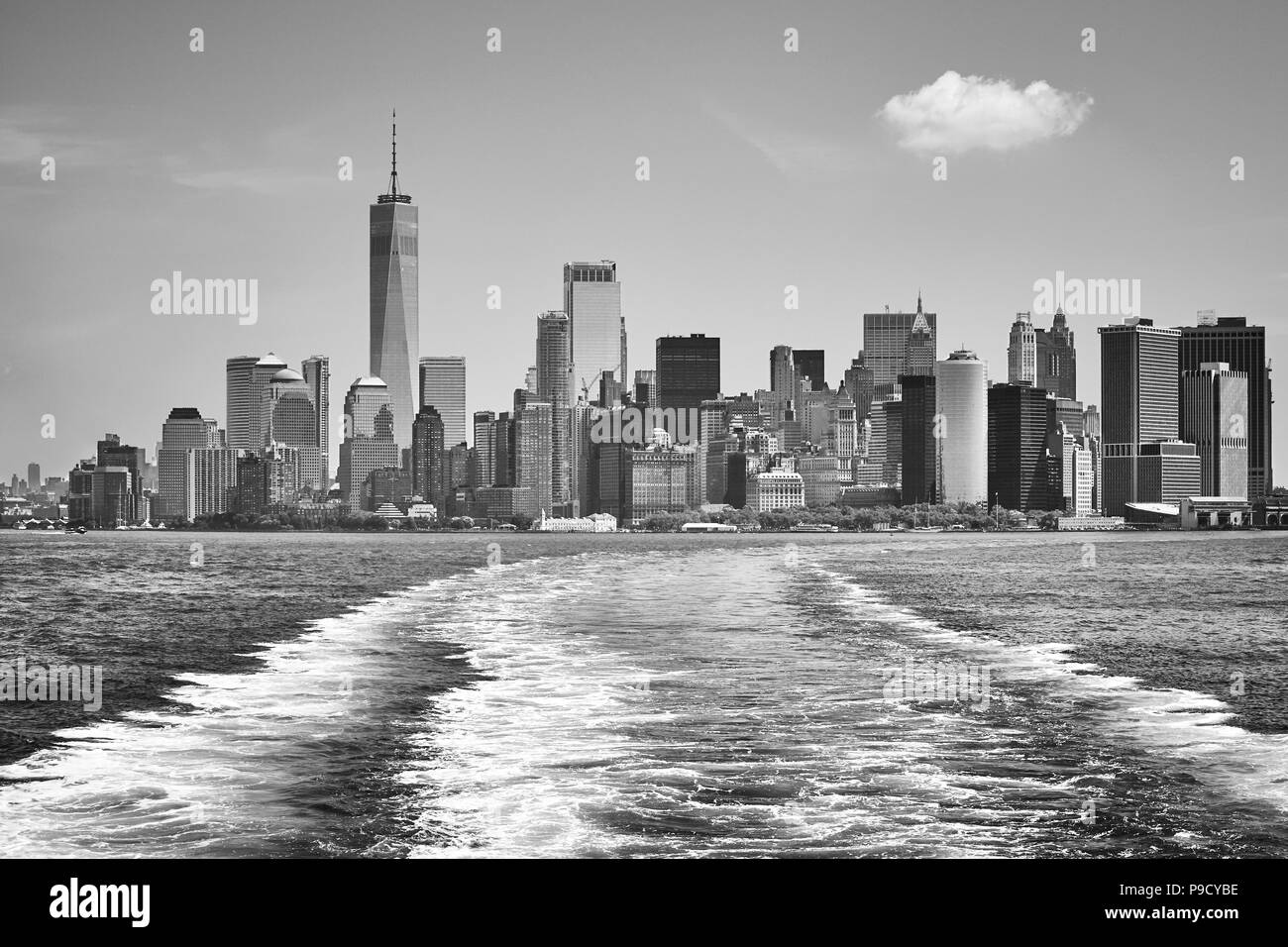 Lower Manhattan seen from Upper Bay, New York City, USA. Stock Photo
