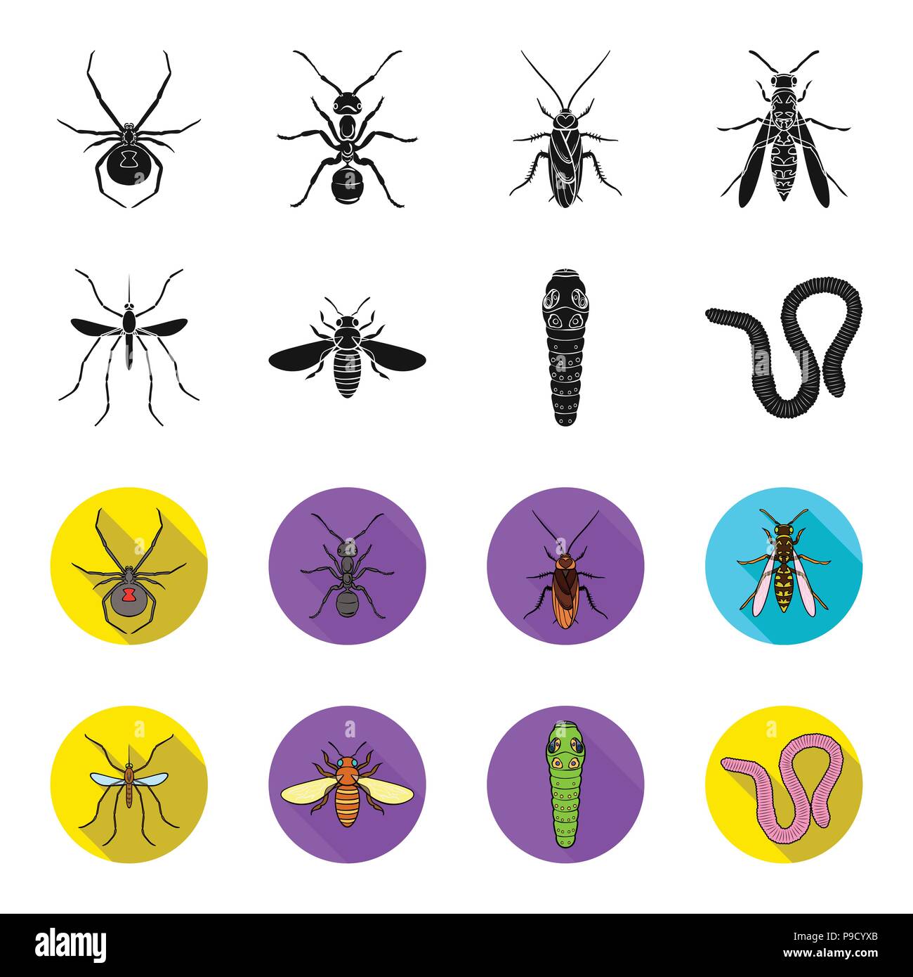 Worm, centipede, wasp, bee, hornet .Insects set collection icons in  black,flet style vector symbol stock illustration Stock Vector Image & Art  - Alamy