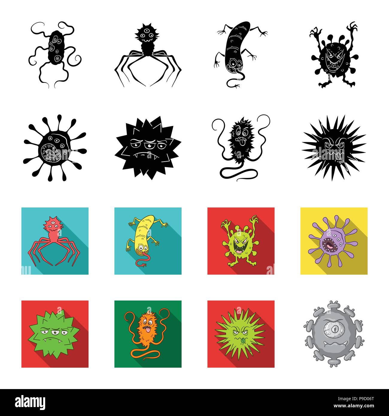 Different types of microbes and viruses. Viruses and bacteria set ...