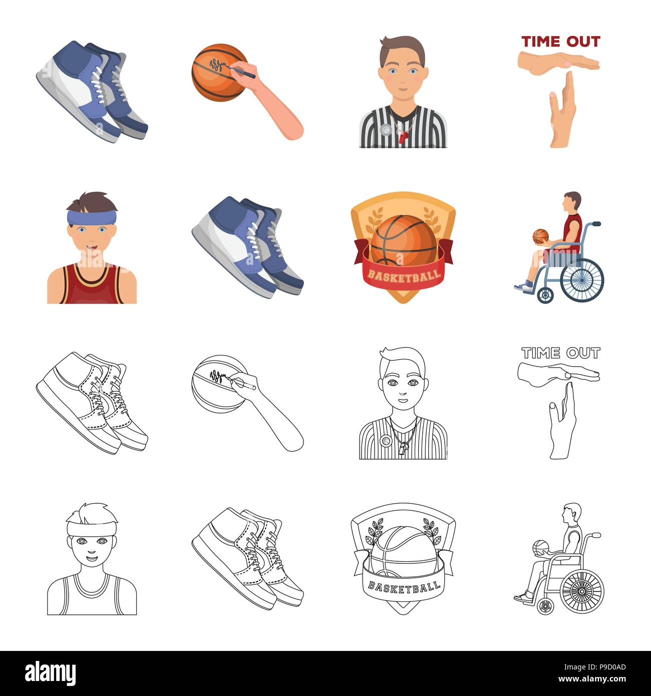 Basketball And Attributes Cartoon Icons In Set Collection For
