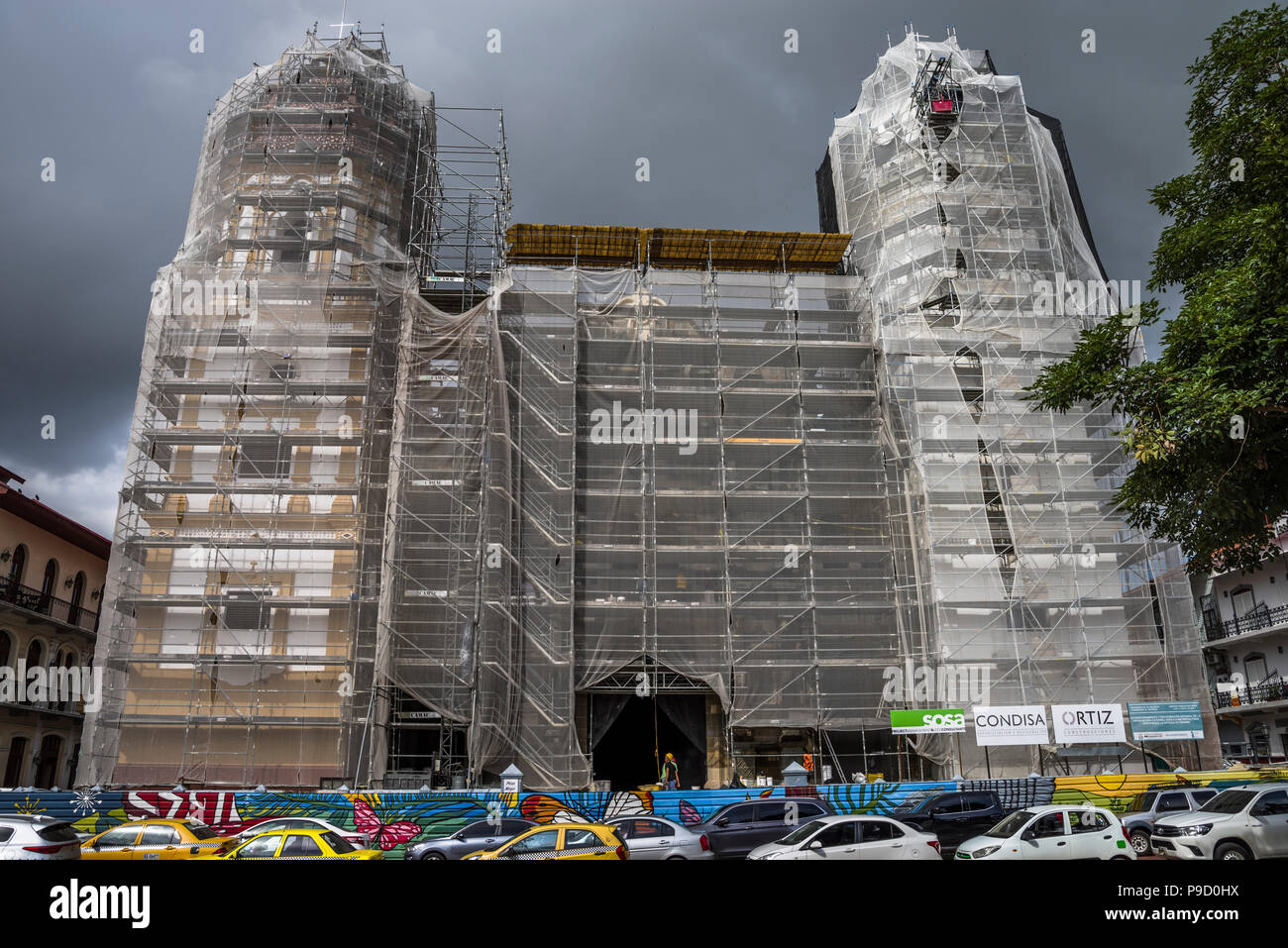 Cathedral Basilica of St. Mary Panama City under renovation for the Pope Visit Stock Photo
