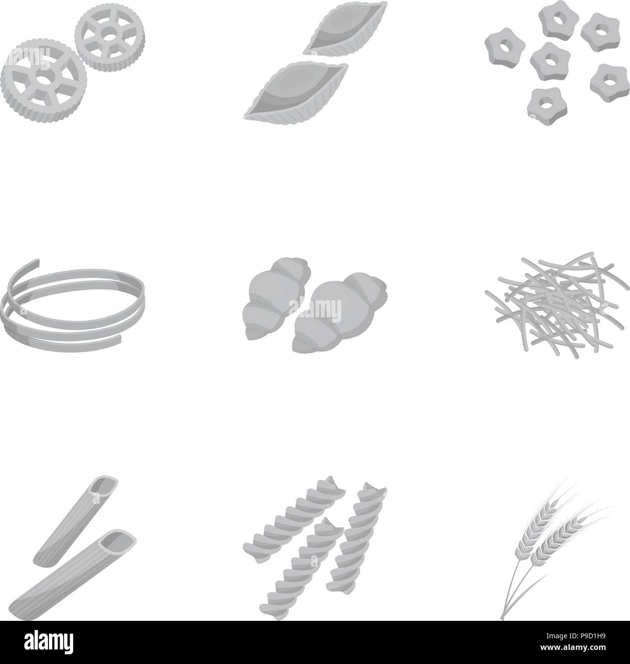 Types of pasta set icons in monochrome design. Big collection of types ...