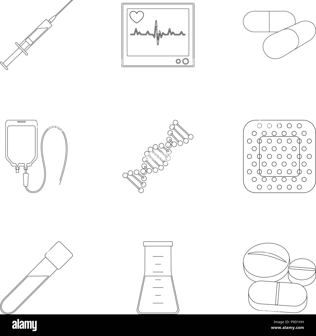 Medicine and treatment outline icons in set collection for design ...