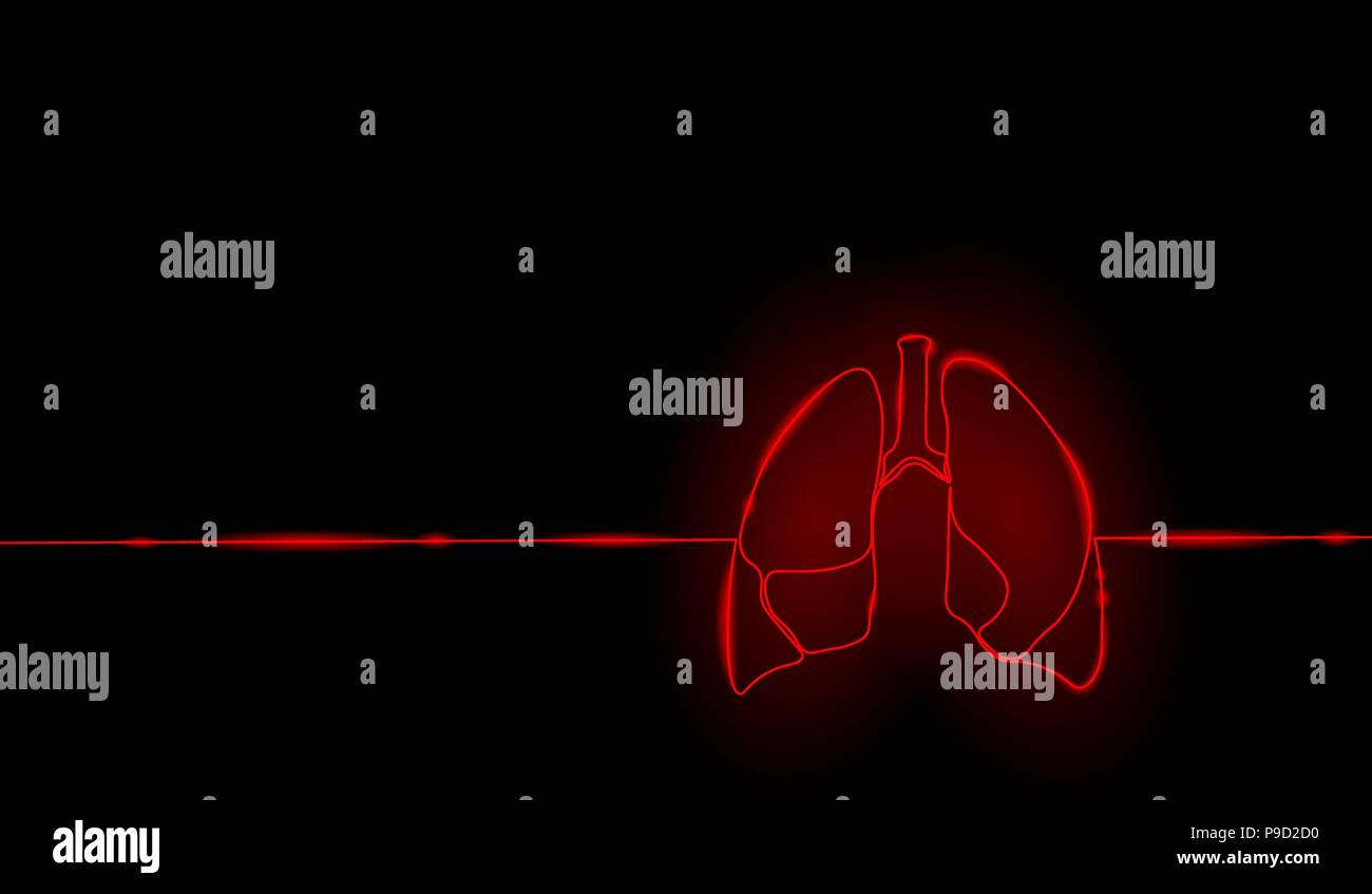 Single continuous line art anatomical human lungs silhouette. Healthy medicine against smoking concept design world no tobacco day neon red tuberculosis one sketch outline drawing vector illustration Stock Vector