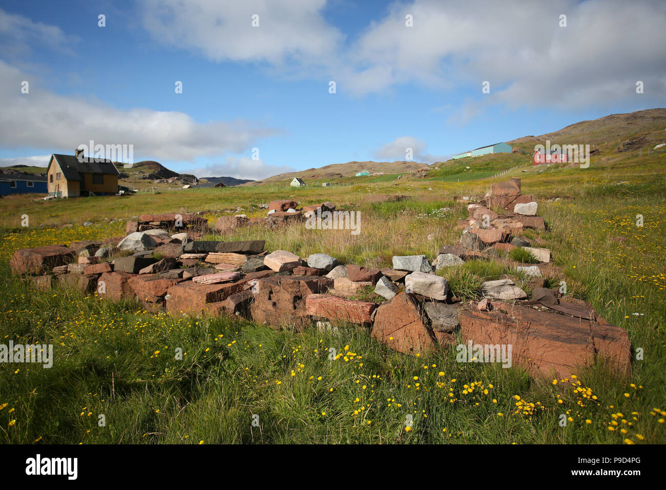 Viking building foundations, Brattahlid Stock Photo