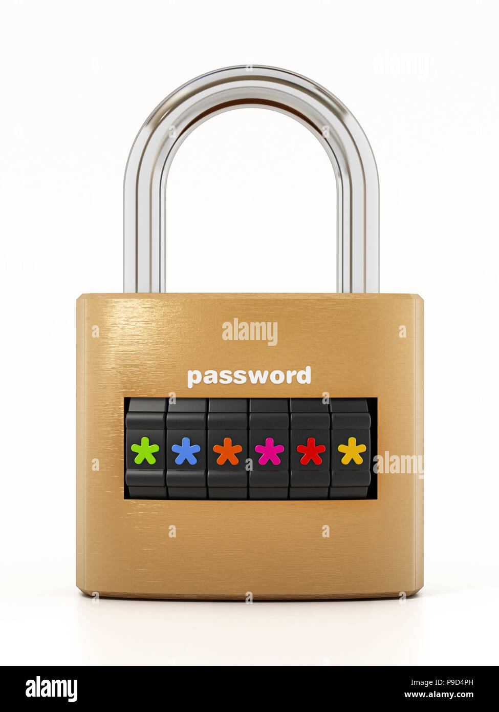 Padlock with password screen isolated on white background. 3D